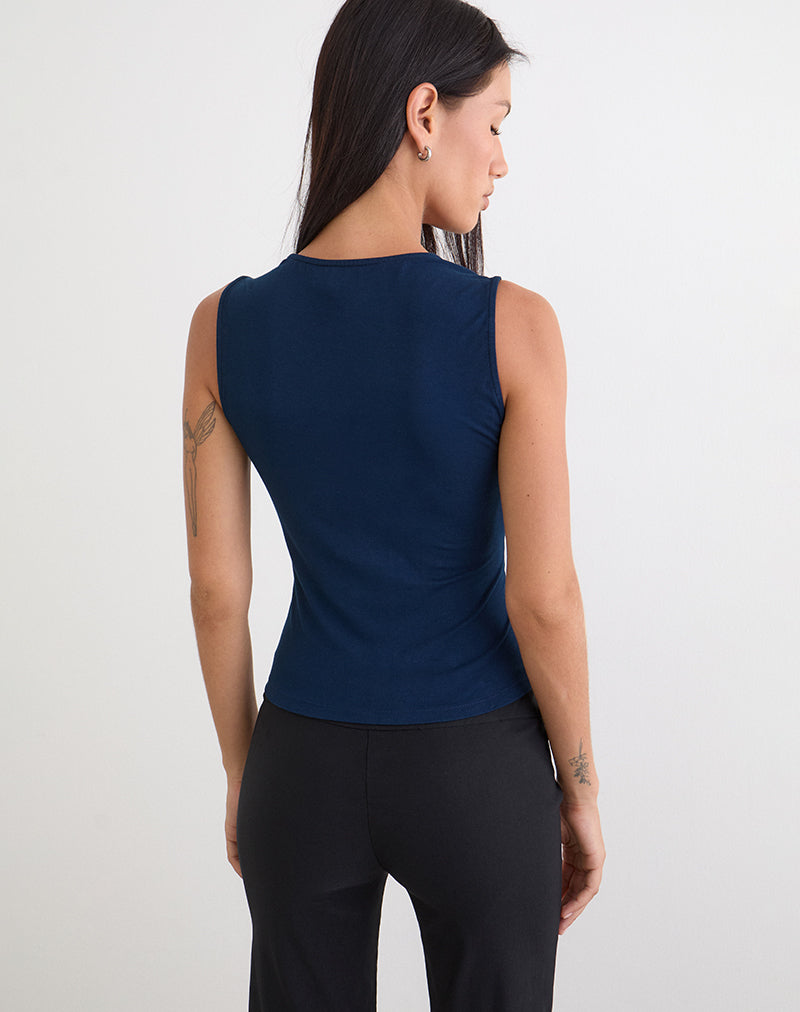 Image of Yatna Top in Rayon Navy with Pearl Button Trim