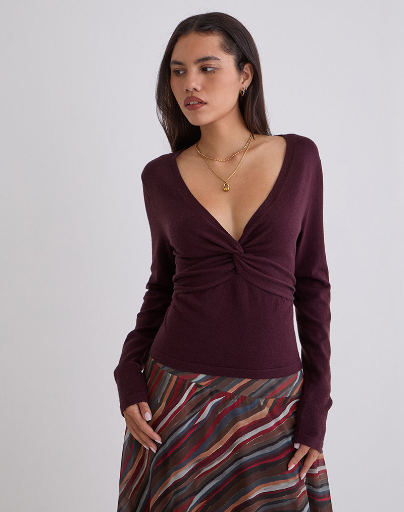 Image of Yenari Long Sleeve Twist Top in Knit Plum