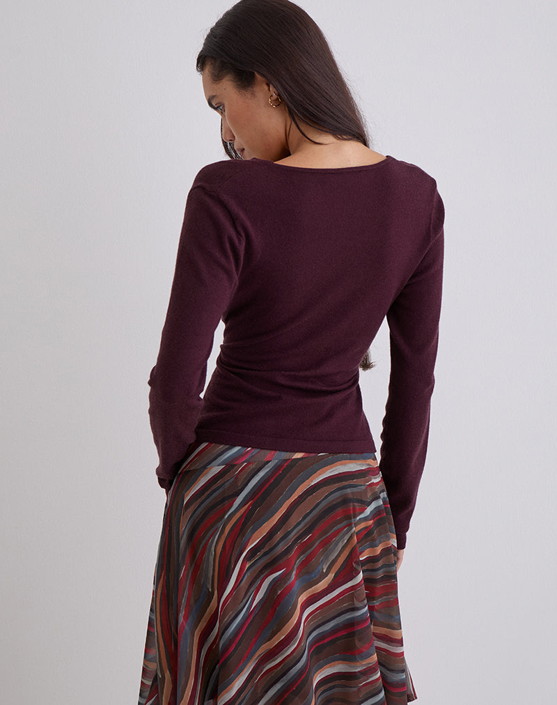 Image of Yenari Long Sleeve Twist Top in Knit Plum