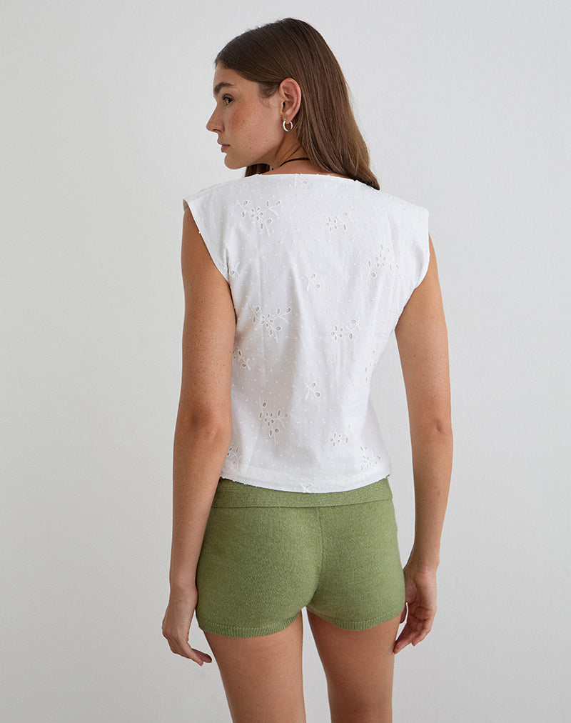 Image of Yoshino Plunge Top in Broderie White