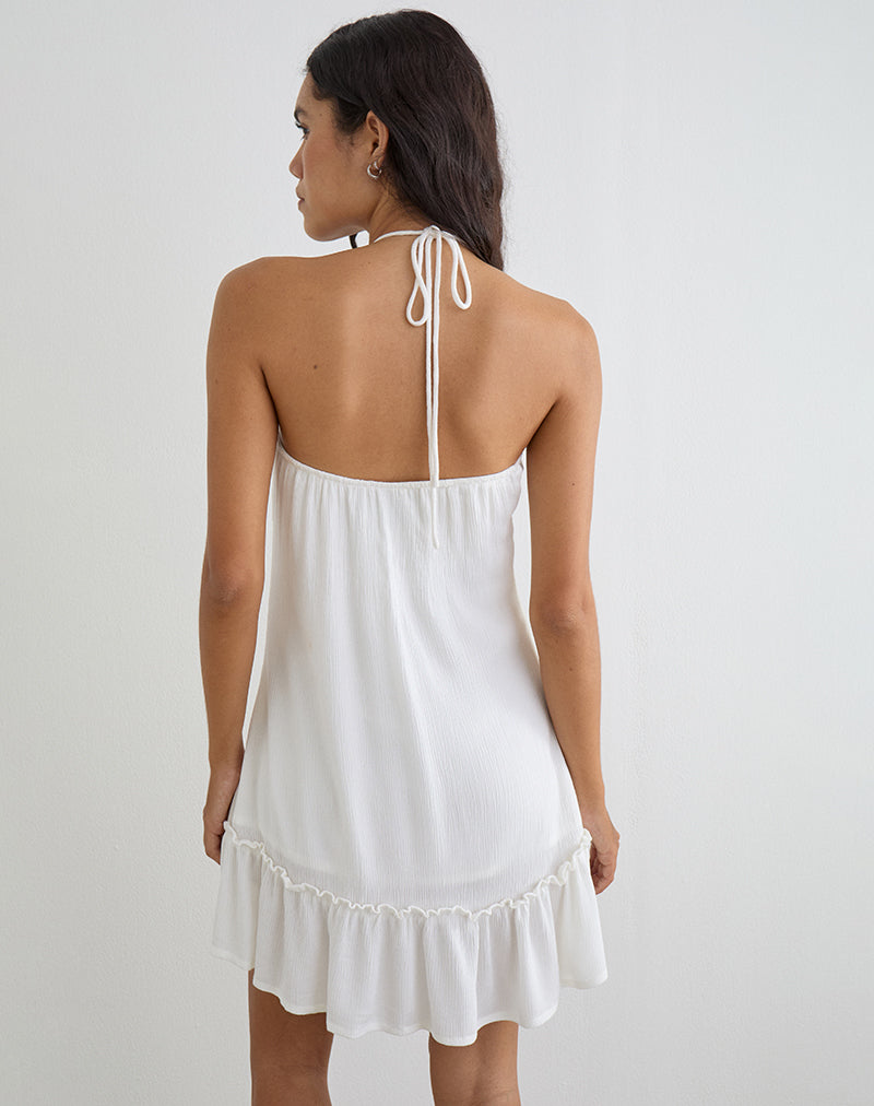 Image of Yvelise Mini Dress in Crinkle Off White with Beads