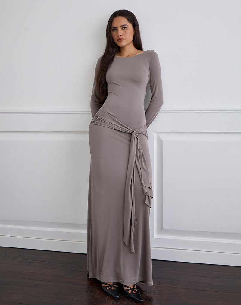 Image of Zeya Maxi Dress in Cupro Taupe Grey