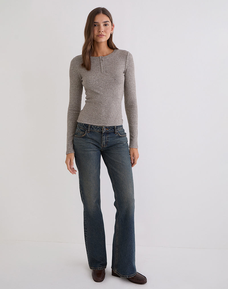 Image of Zinta Long Sleeve Button Up Top in Ribbed Knit Grey