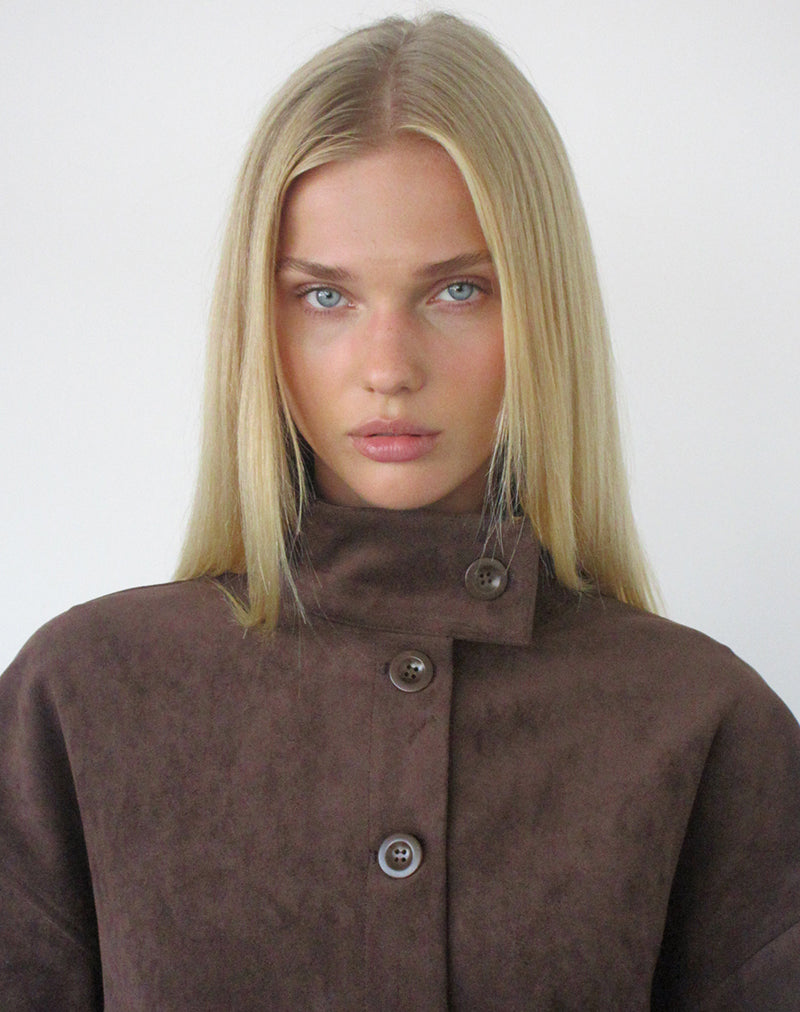 Image of Lastika Jacket in Faux Suede Dark Brown