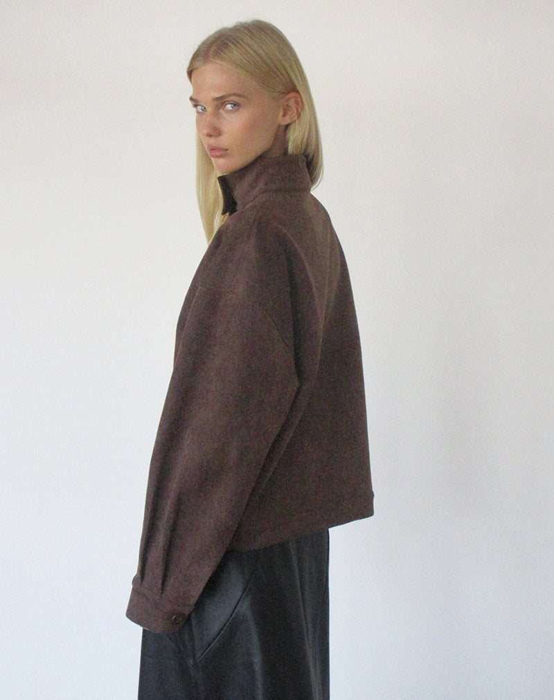 Image of Lastika Jacket in Faux Suede Dark Brown