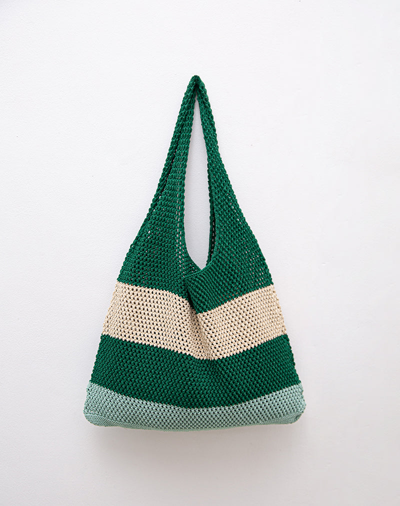 Image of Zuni Knitted Bag in Stripe Green Blue